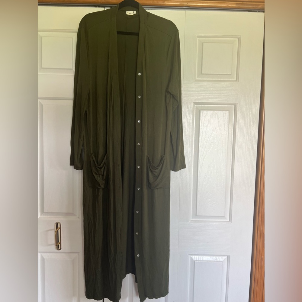 Olive duster length cardigan 2X